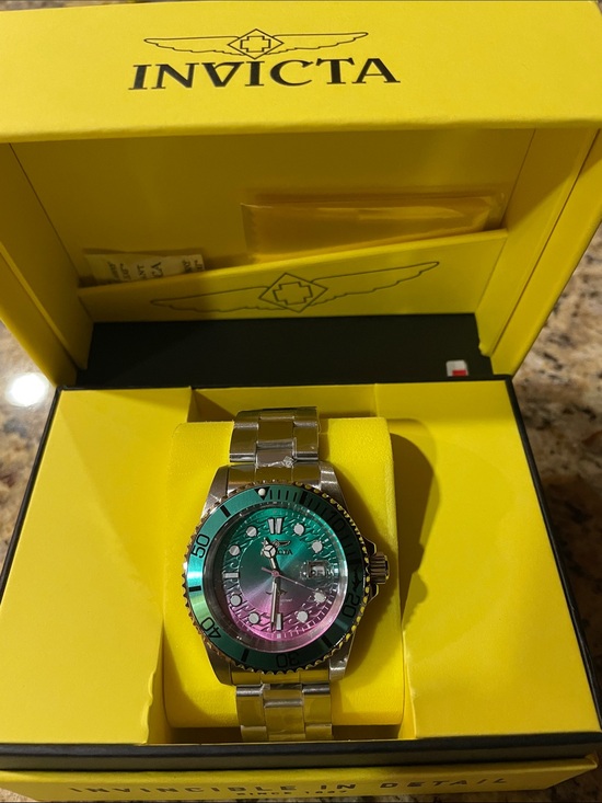 Invicta Other - Invicta Pro Diver Stainless Steel Watch with Green and Pink Iridescent Dial